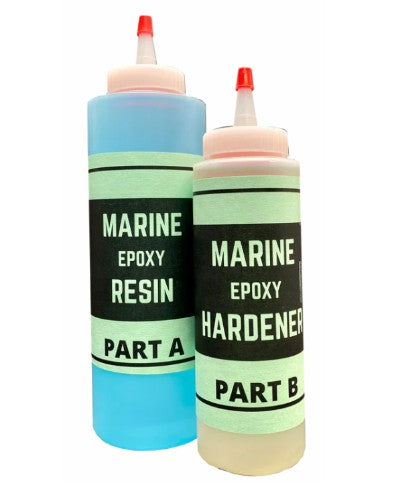 Two cylinder plastic bottles natural color one contains harderner and the other Resin