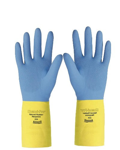 Ansell Chemical Resistant rubber Gloves blue yellow pair ansell 224